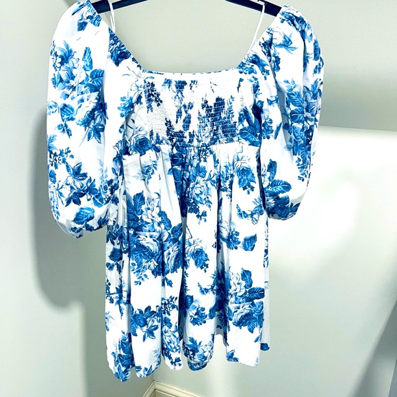 Abercrombie & Fitch Blue and White Floral Puff-Sleeve Mini Dress - Picture 8 of 14